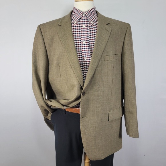 Joseph Feiss Men's Sport Coat Blazer Two Button Flannel Wool Soft Brown Blue 48R